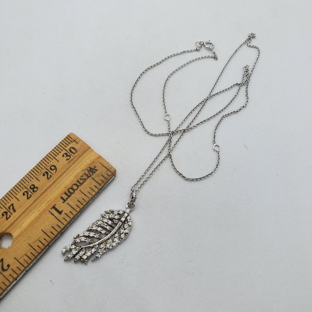 Sterling Silver and CZ Leaf Necklace 16, 18 or 20" Long 925
